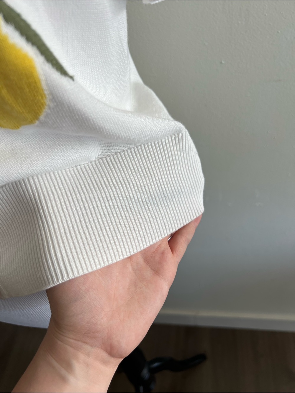 Button-Down Short Sleeve Knit Top with Yellow Lemon Motif - Picture 3 of 5